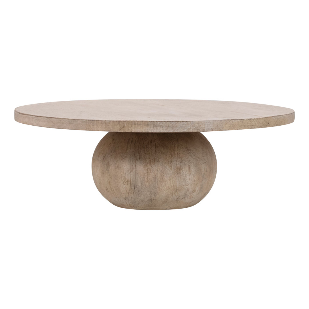 Jepsen 42" Round Reclaimed Pine Modern Coffee Table with Ball Pedestal Base